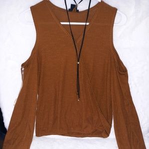 open shoulder brown top
